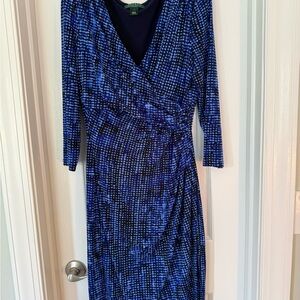 Lauren Ralph Lauren Blue V-Neck Sheath Dress